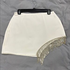 Chic White Skirt with Silver Fringe